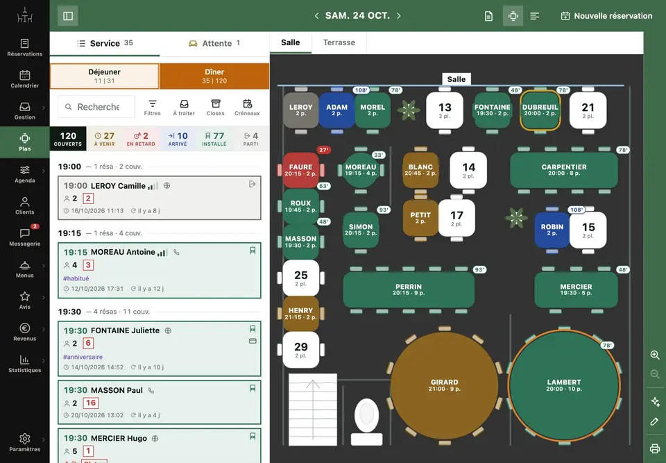 Le plan de salle sur iPad